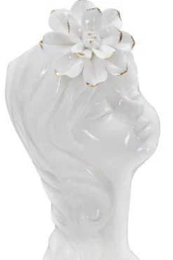 Vase buste féminin Céramique Blanc avec Fleur dorée