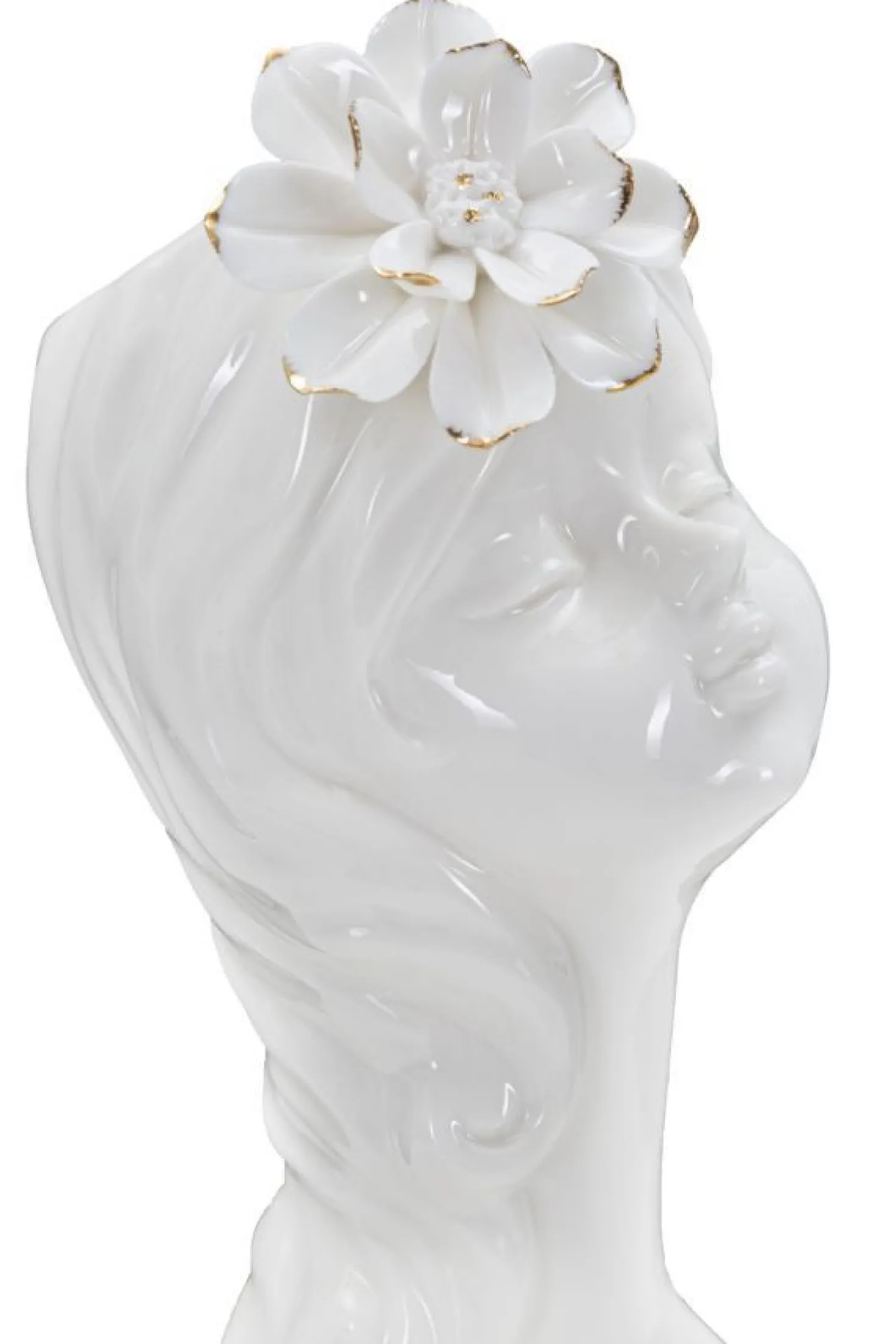 Vase buste féminin Céramique Blanc avec Fleur dorée