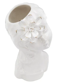 Vase buste féminin Céramique Blanc avec Fleur dorée