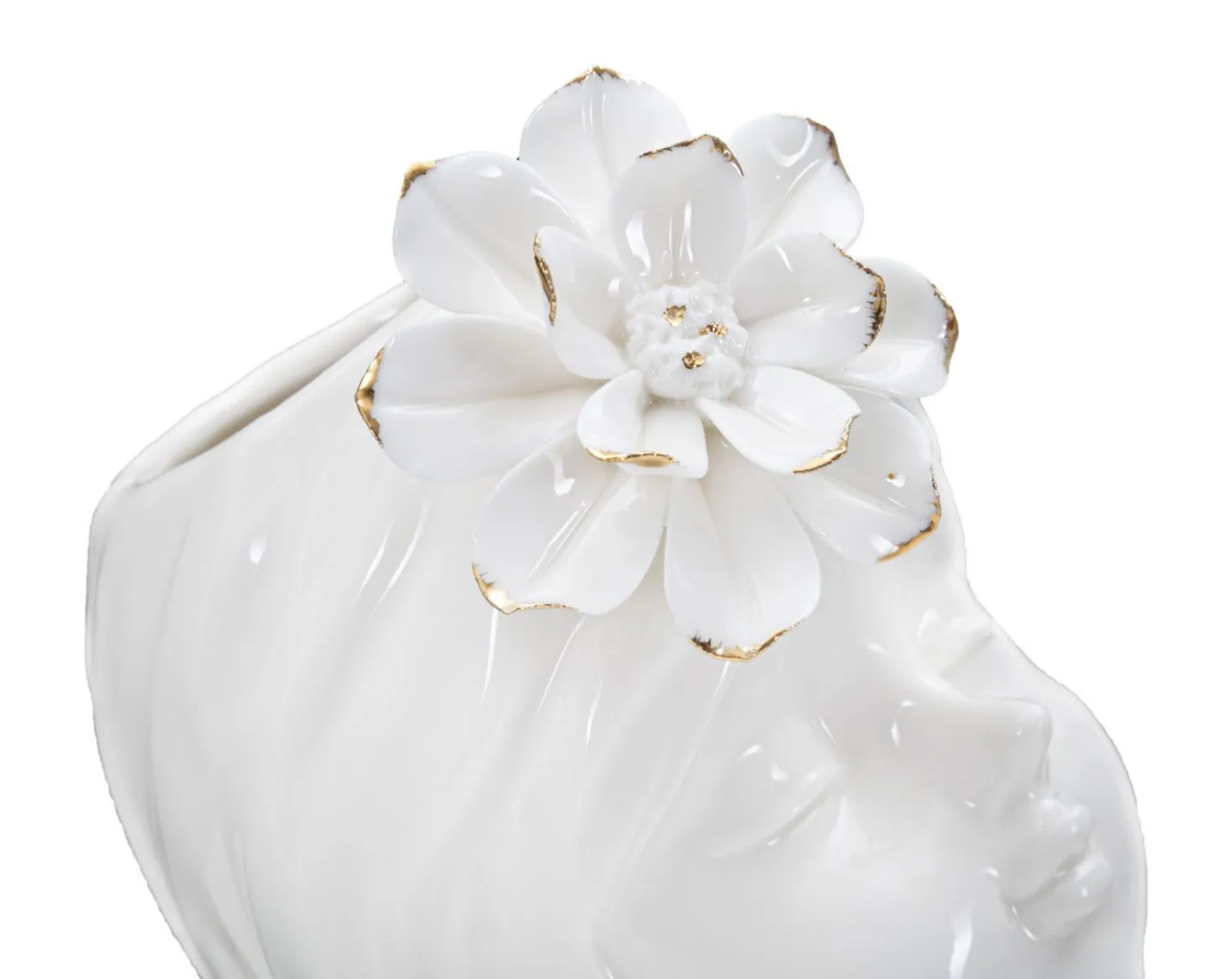 Vase buste féminin Céramique Blanc avec Fleur dorée