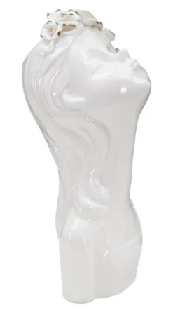 Vase buste jeune fille Porcelaine Blanc couronne de fleurs dorées