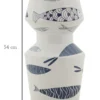 Vase céramique blanche décoré poissons motifs bleus