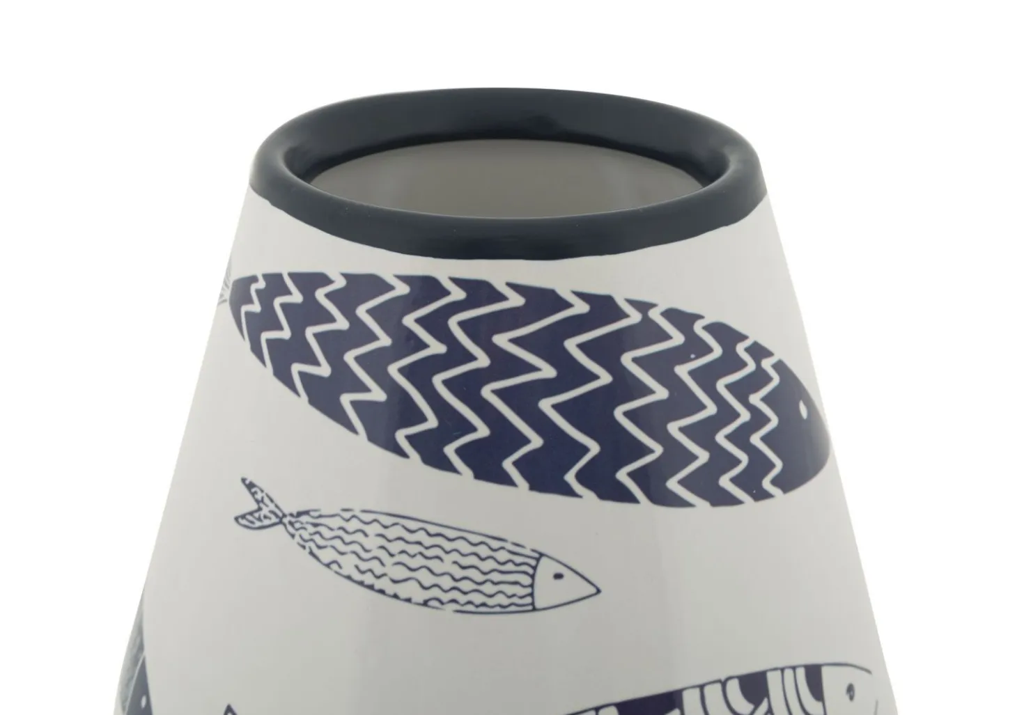 Vase céramique blanche décoré poissons motifs bleus