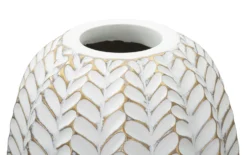 Vase décoratif motifs feuilles polyrésine Blanc et Or