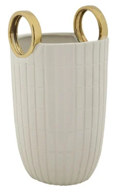 Vase en céramique blanche avec anneaux dorés