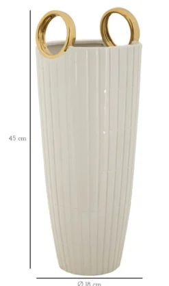 Vase en céramique blanche avec anneaux dorés