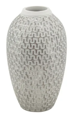 Vase en polyrésine blanc et or décoré sculptures médiévales