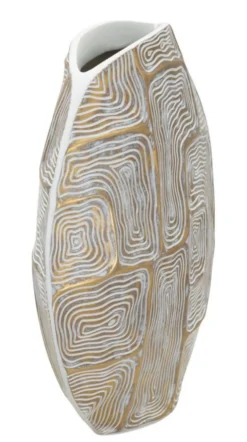 Vase en polyrésine géométrique blanc et or