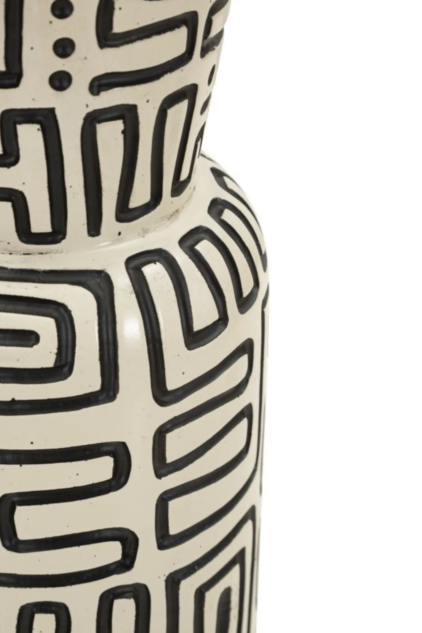 Vase en résine Nairobi décor géométrique crème et noir