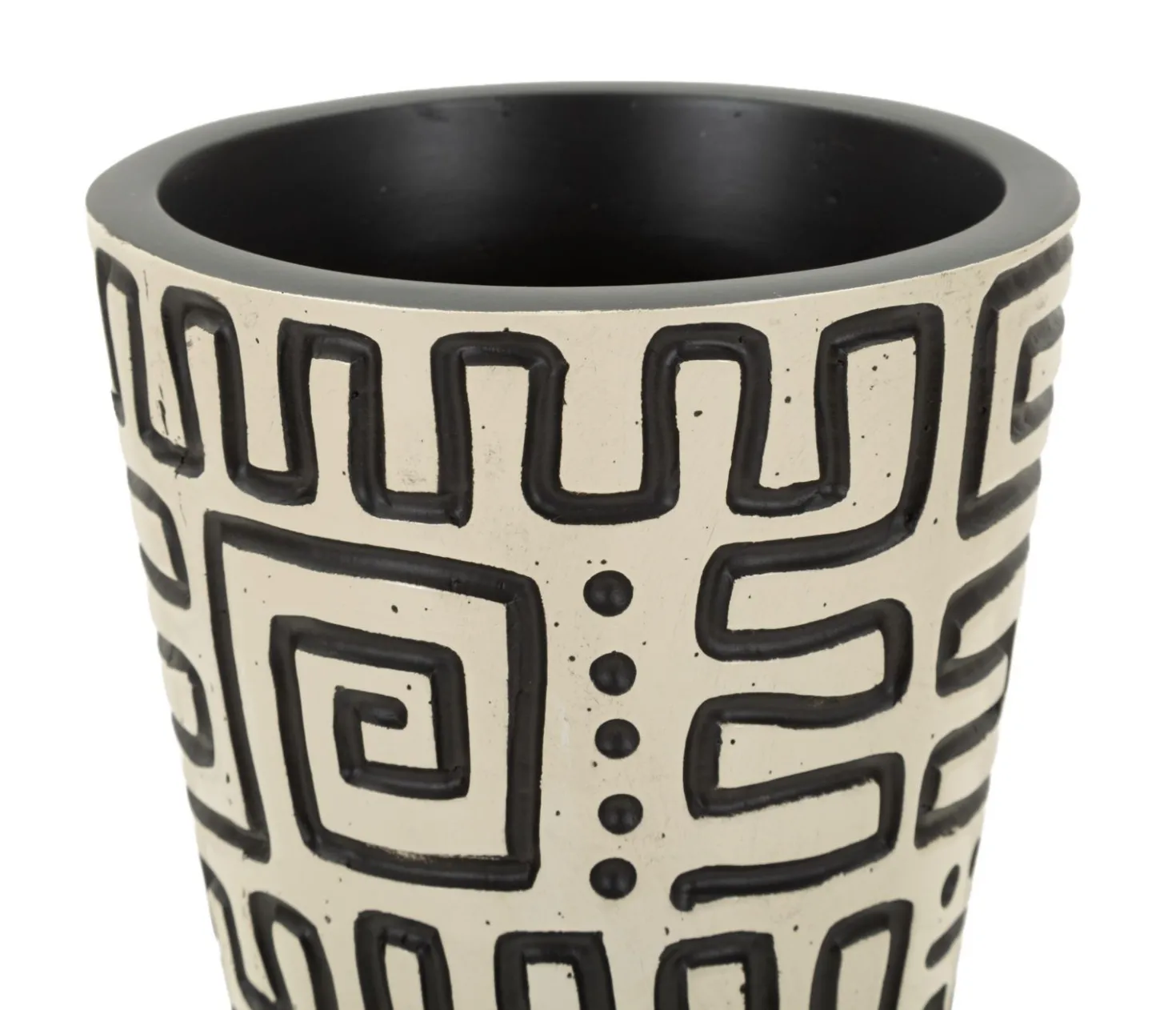 Vase en résine Nairobi décor géométrique crème et noir