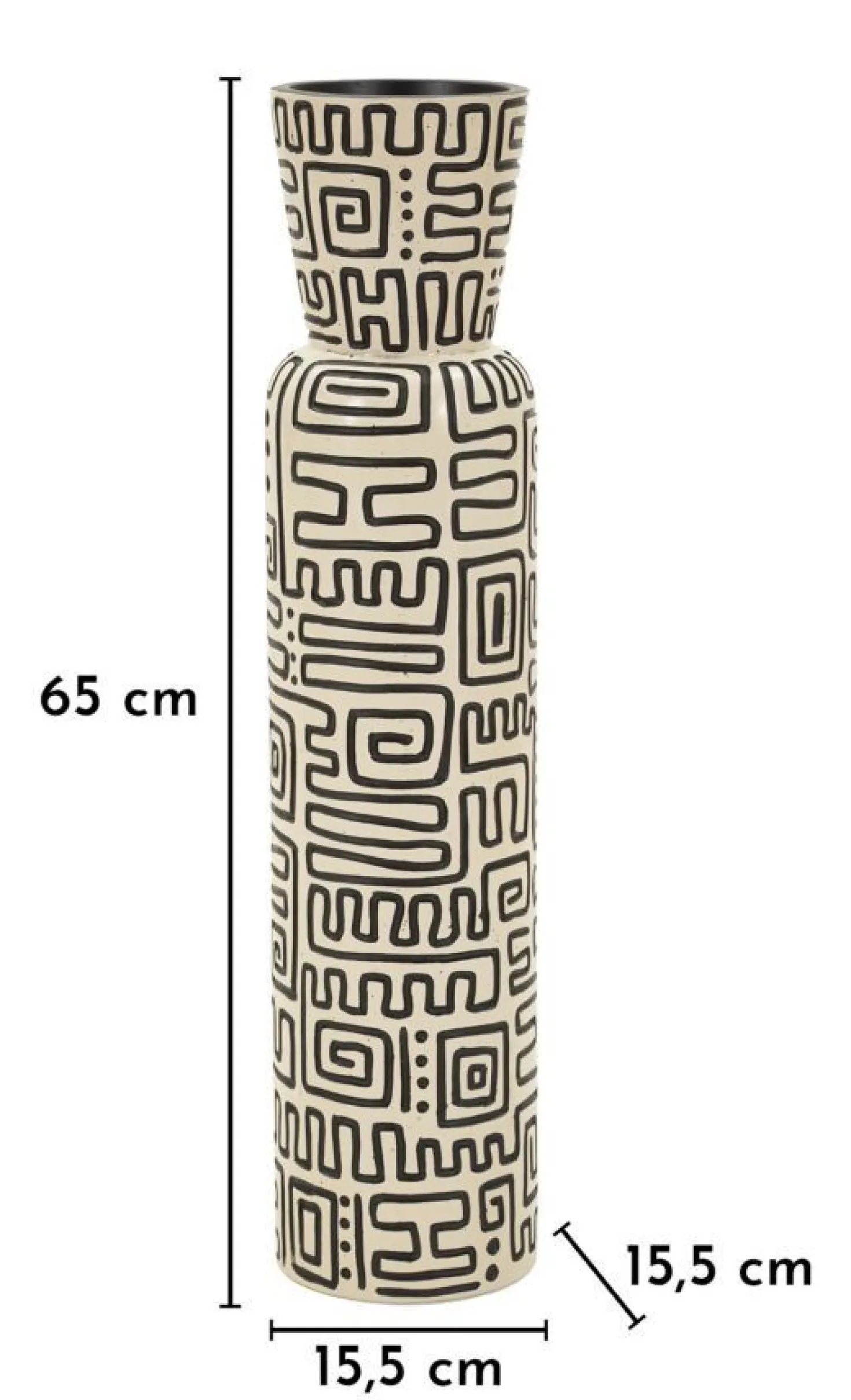 Vase en résine Nairobi décor géométrique crème et noir