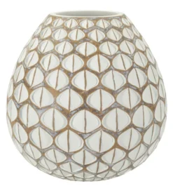 Vase en résine Tibet design géométrique blanc et marron