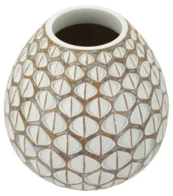 Vase en résine Tibet design géométrique blanc et marron