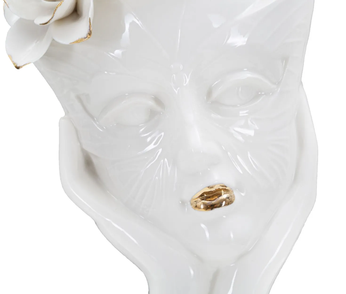 Vase féminin en porcelaine décoré d'une couronne de fleurs blanc et or