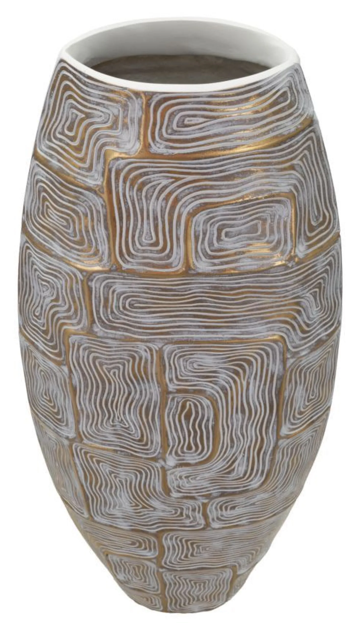 Vase polyrésine motifs géométriques blanc et or