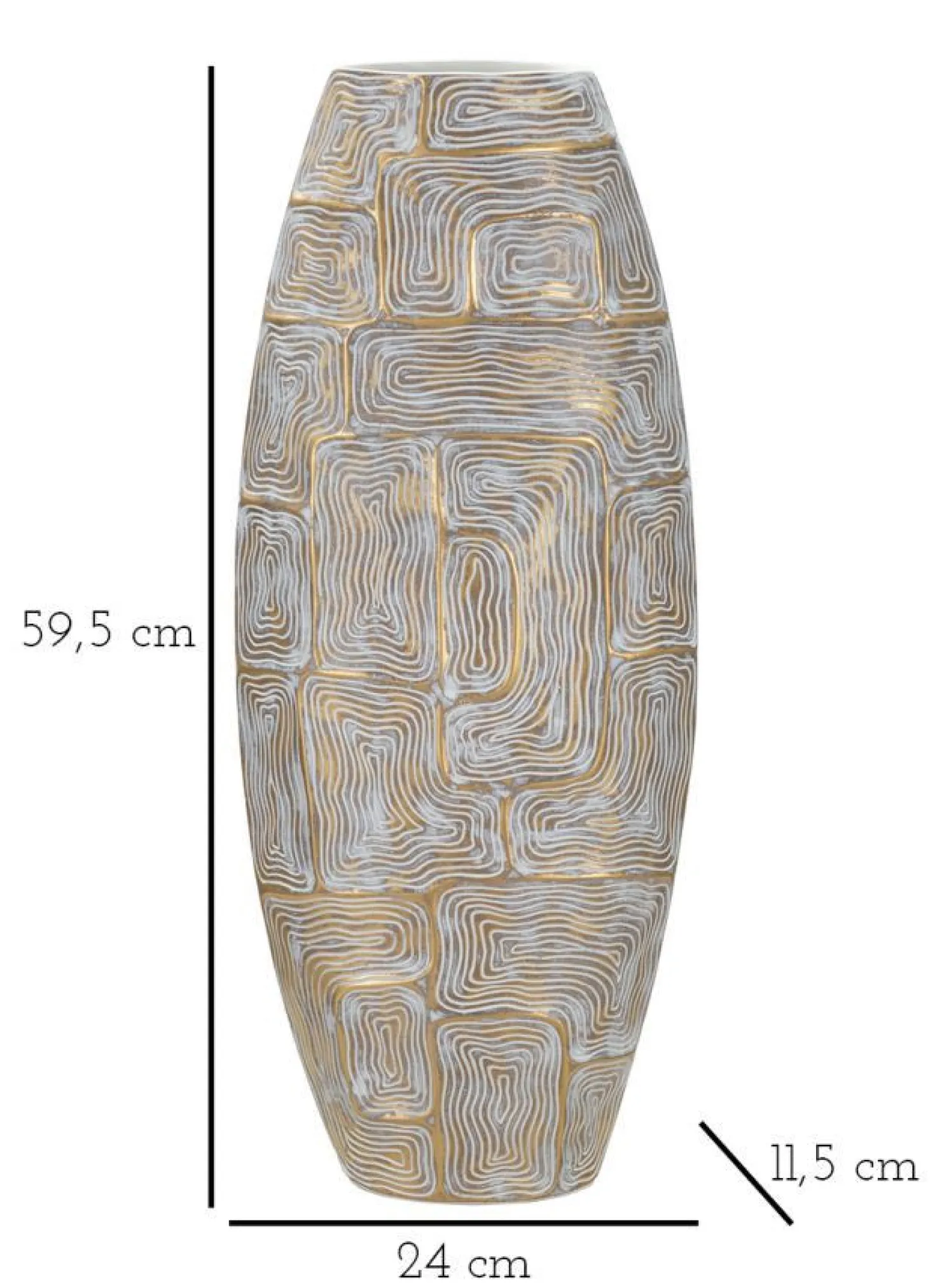 Vase polyrésine motifs géométriques blanc et or