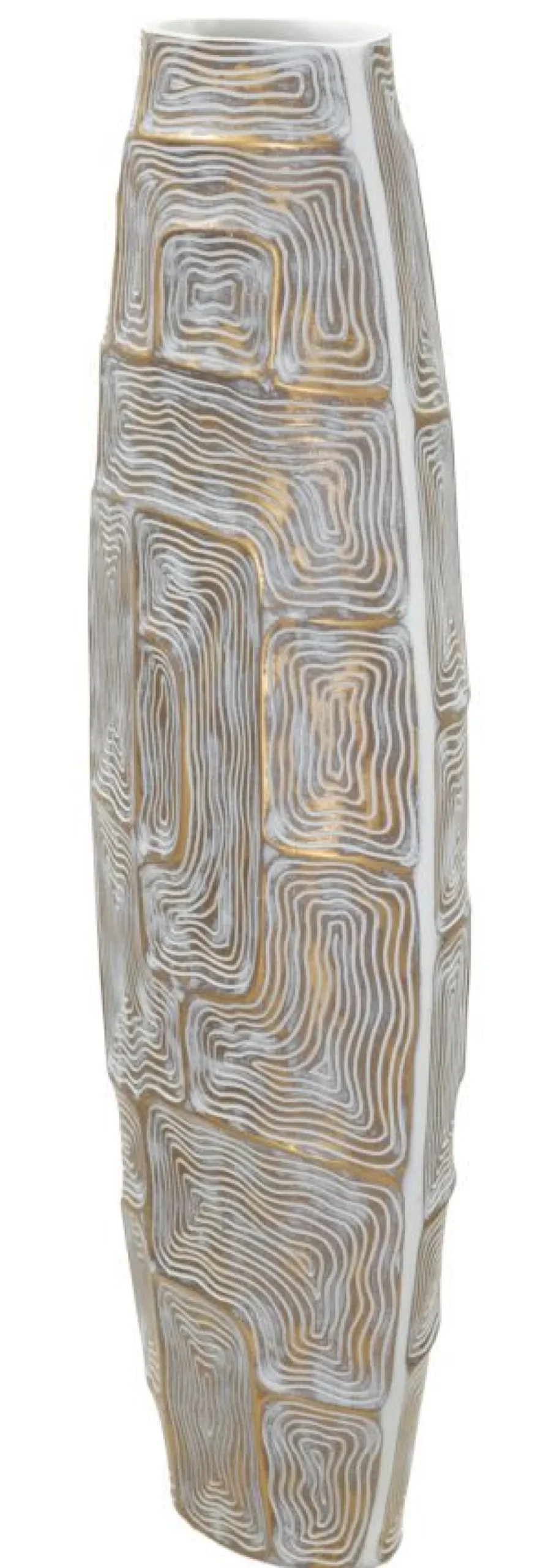 Vase polyrésine motifs géométriques blanc et or