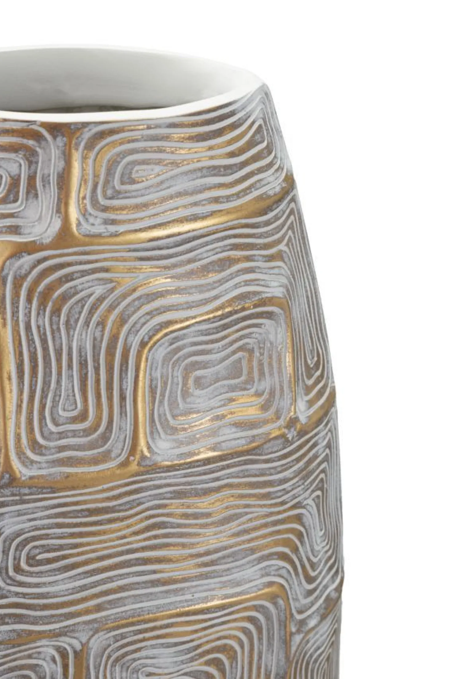 Vase polyrésine motifs géométriques blanc et or