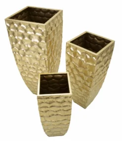 Vases carrés en métal doré ensemble de 3 pièces décorations en relief