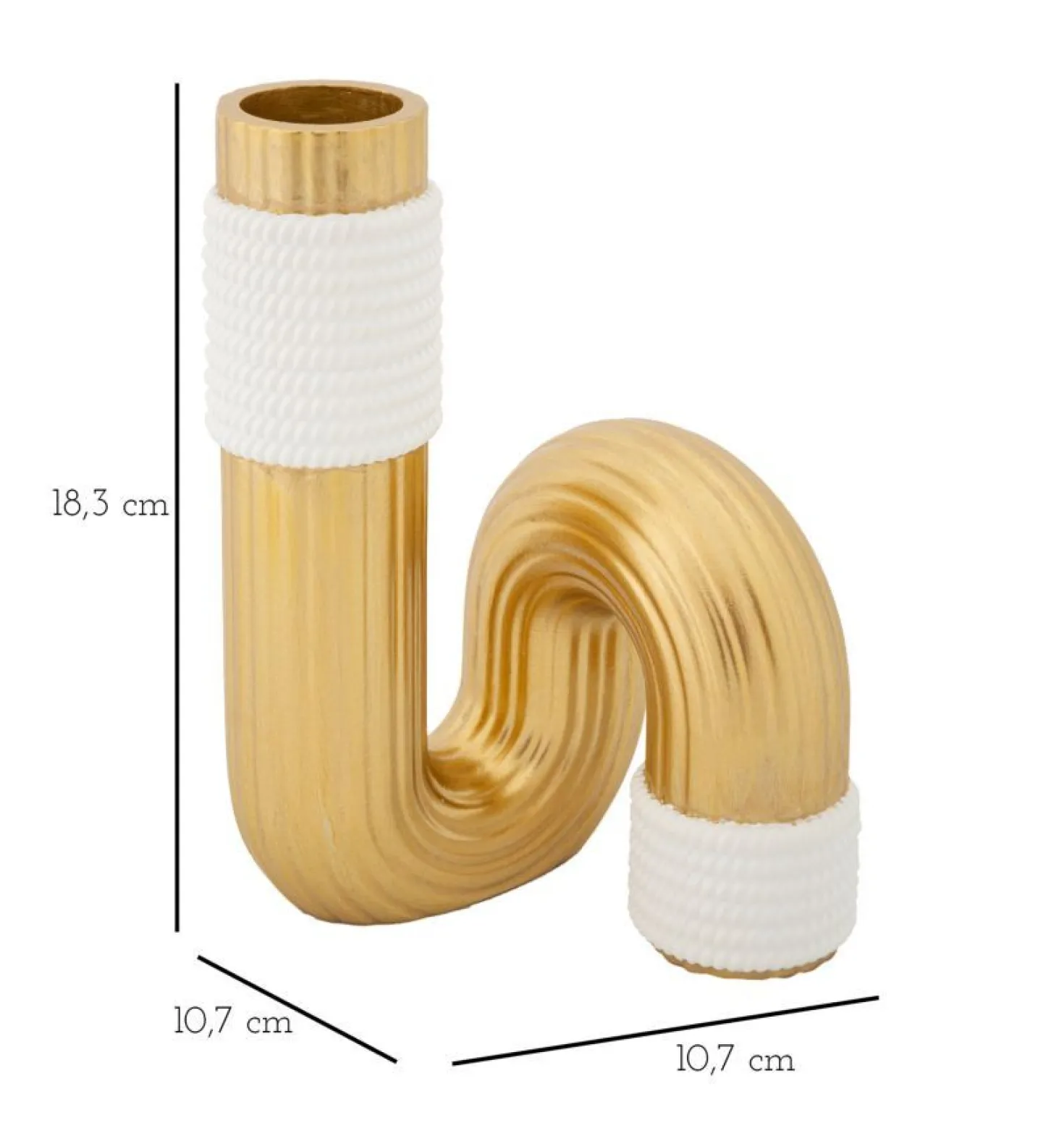 Vase sinueux blanc et doré en polyester