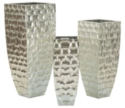 Vases ronds en métal argenté avec motifs en relief Set de 3
