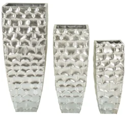 Vases ronds en métal argenté avec motifs en relief Set de 3
